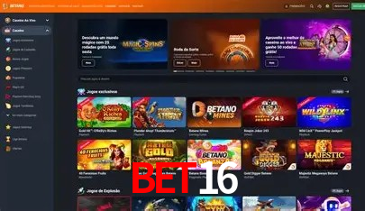 Interface moderna da plataforma bet16